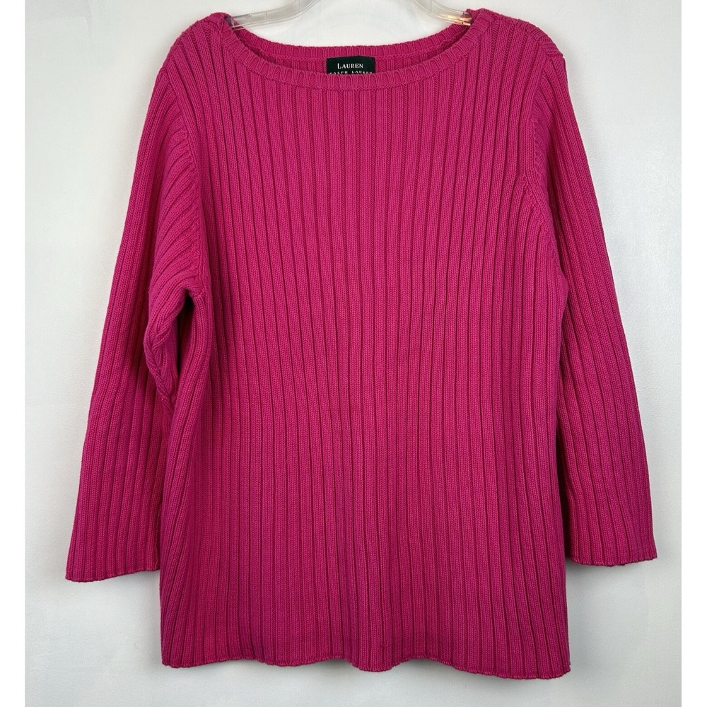 Lauren Ralph Sweater Women 2XL Knit Hot Pink Cotton LRL Classic Old Money Preppy